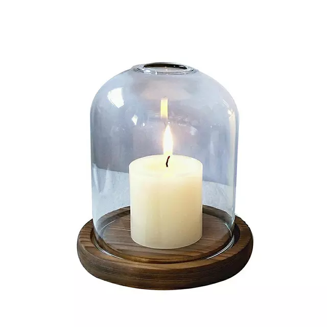Vietnam Custom Modern Elegant Candle Holder Wooden Stand Transparent Crystal Glass Candlestick