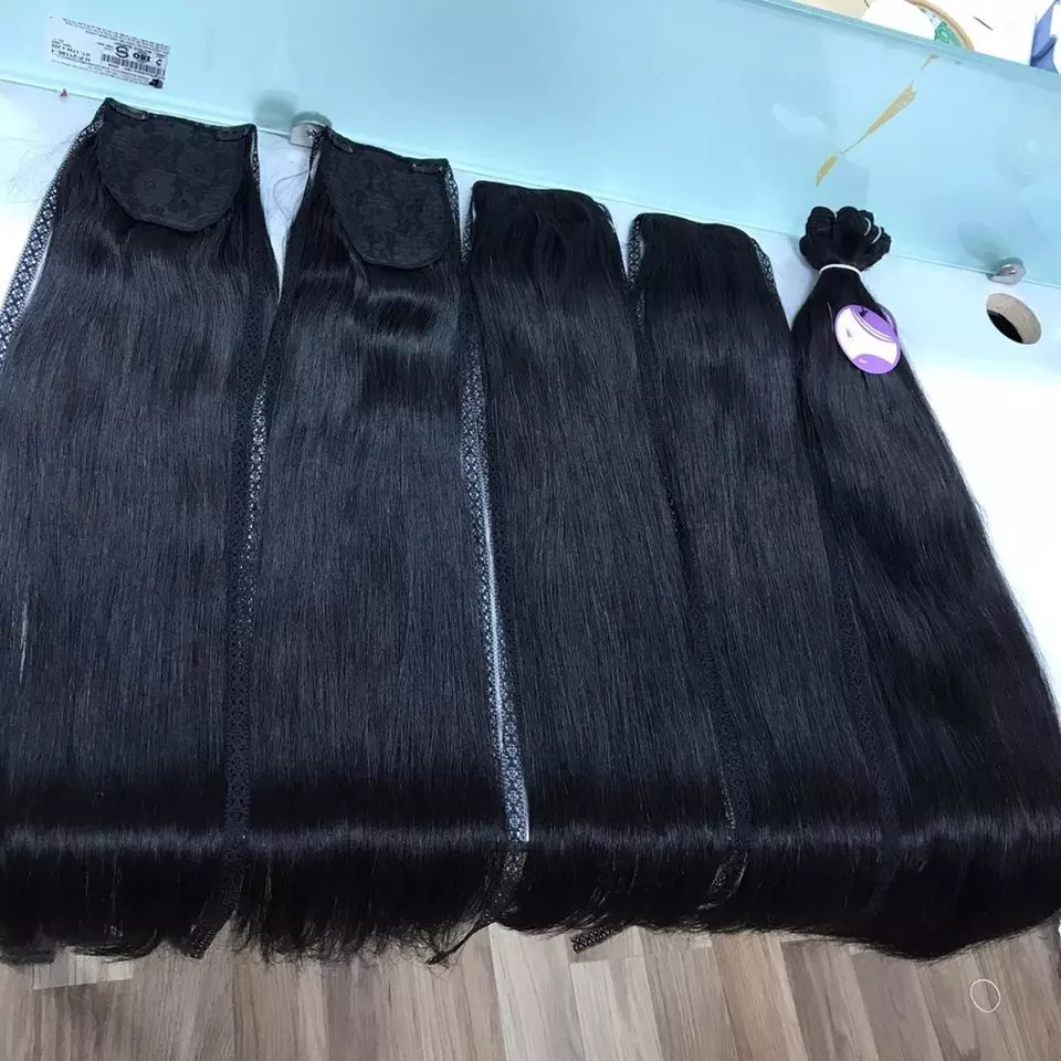 Ponytail straight double drawn high quality human hair with black color
