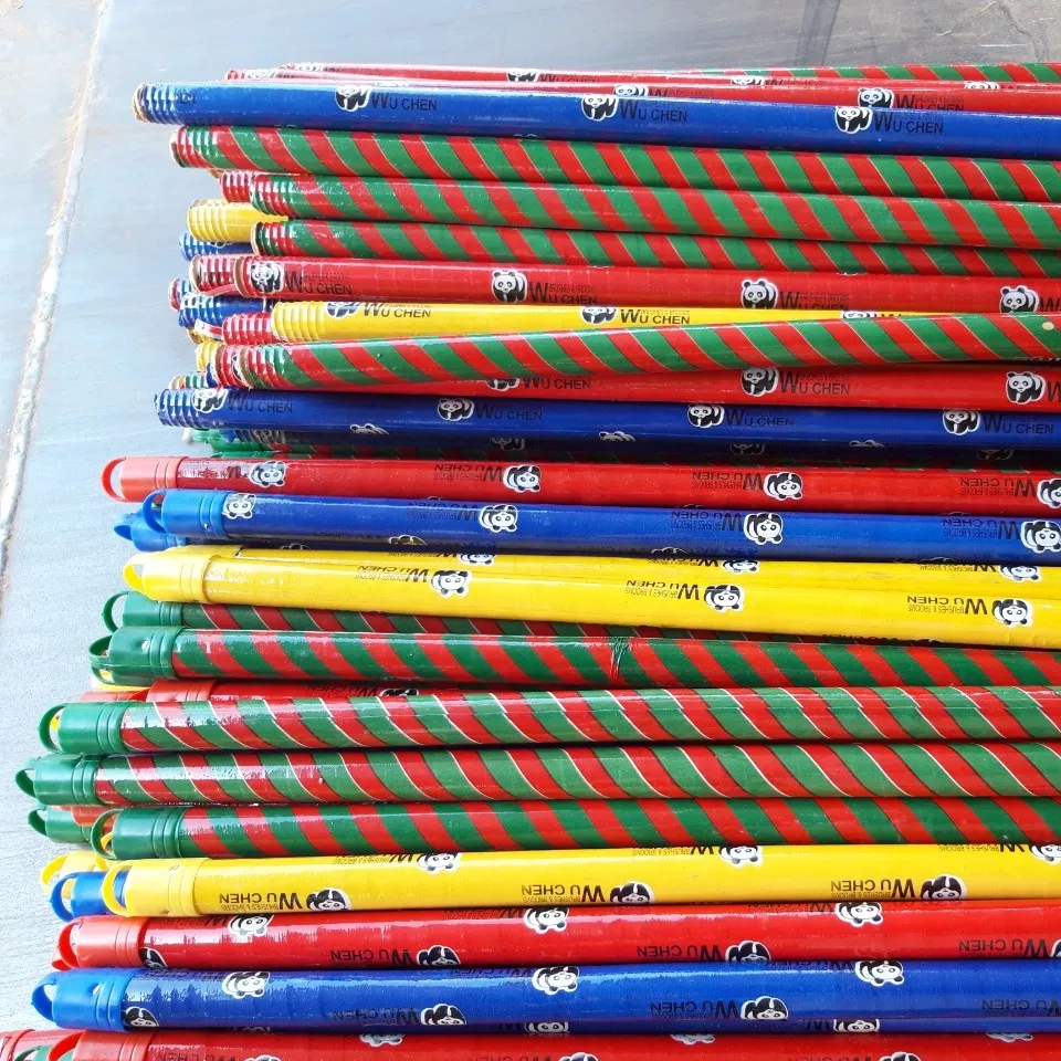 Wholesale Wooden Sticks panda and trip Color PVC Wooden Broom Handle/ broom mop sticks/ brush