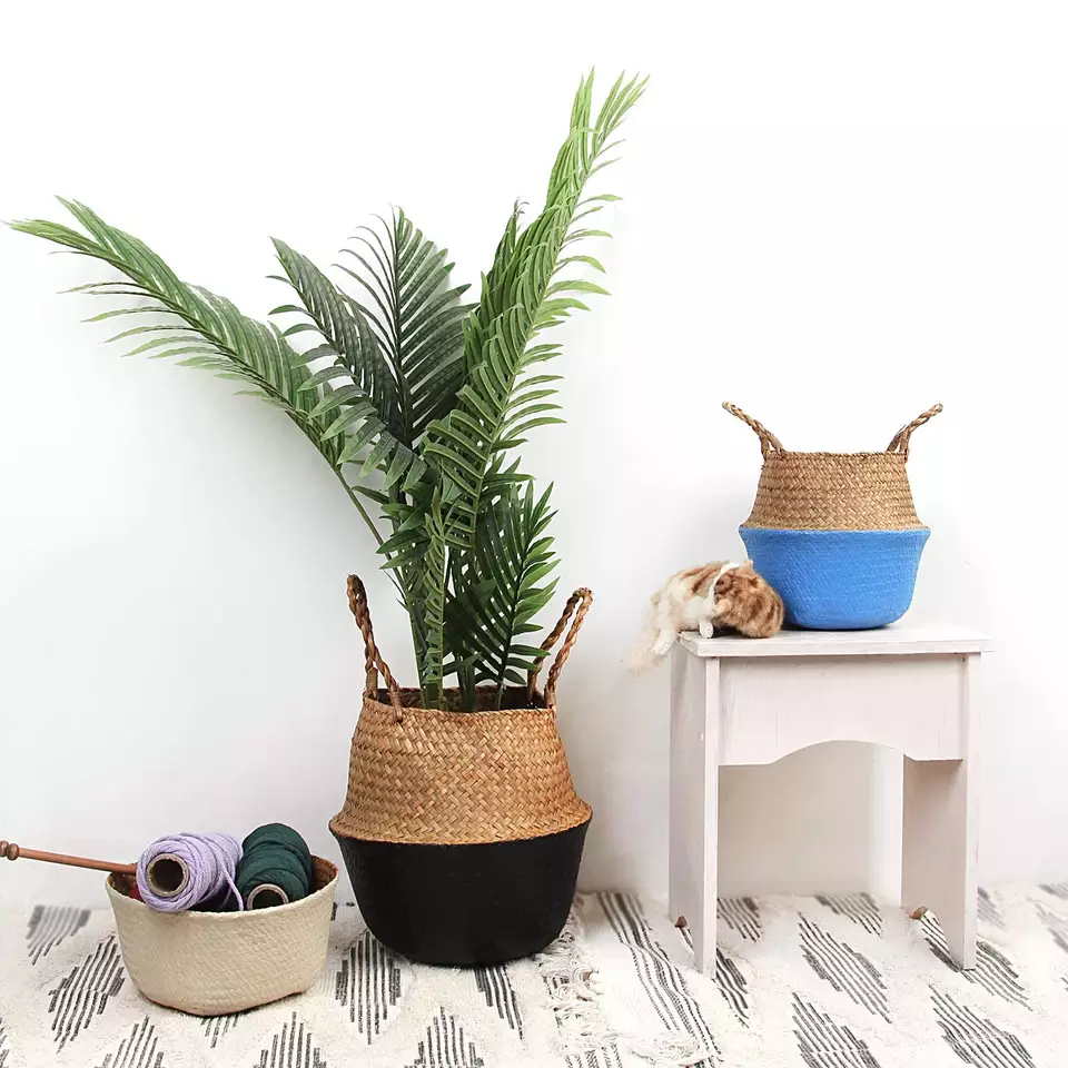 High Quality Handwoven Natural Eco-friendly Seagrass Basket Belly Straw Basket for Home Decor