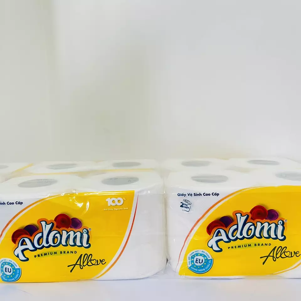 High Quality 110mm Personal Care 100% Virgin Pulp Material Bathroom Adomi Allove 10 Rolls (with Core) White Tissue