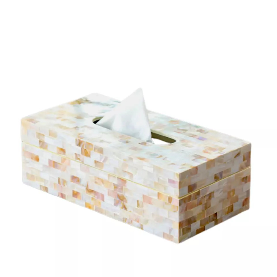 Amazon Top Sell Rectangle Mother of Pearl Tissue Box Luxury Marble Bathroom Accessories Best Gift For Friends From Viet Nam