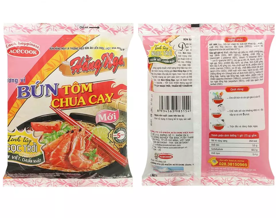 Hang Nga Shrimp Sour & Chili Vermicelli Bag 73g x 30 wholesale exporter