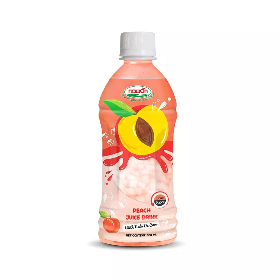 350ml NAWON Nata de Coco Vietnam Low Sugar Free Sample Fruit Juice with Nata de Coco Jelly Peach OEM/ODM Beverage Manufacturer