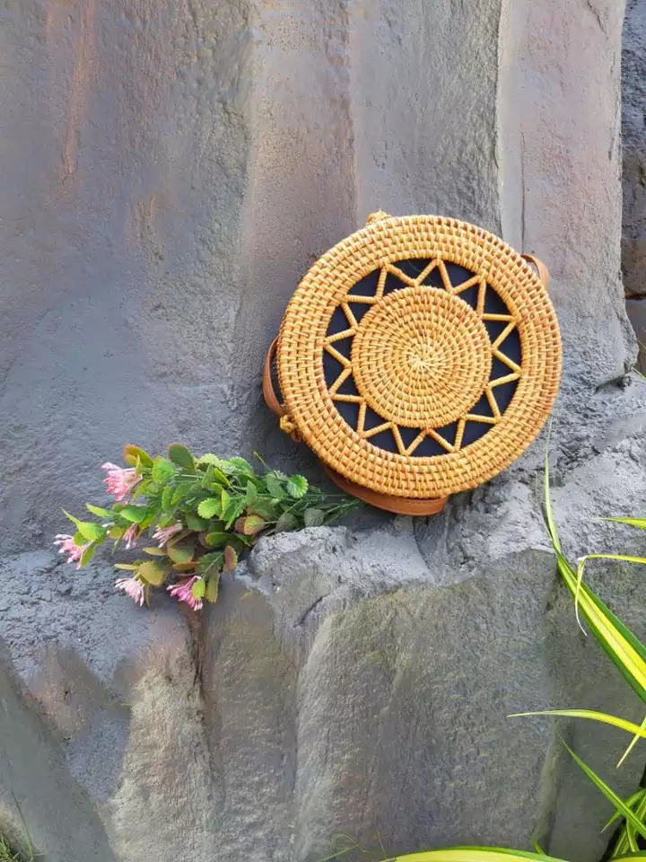 Vintage Rattan Round Bag Boho Purse Straw Bag Beach Bali Rattan Bag