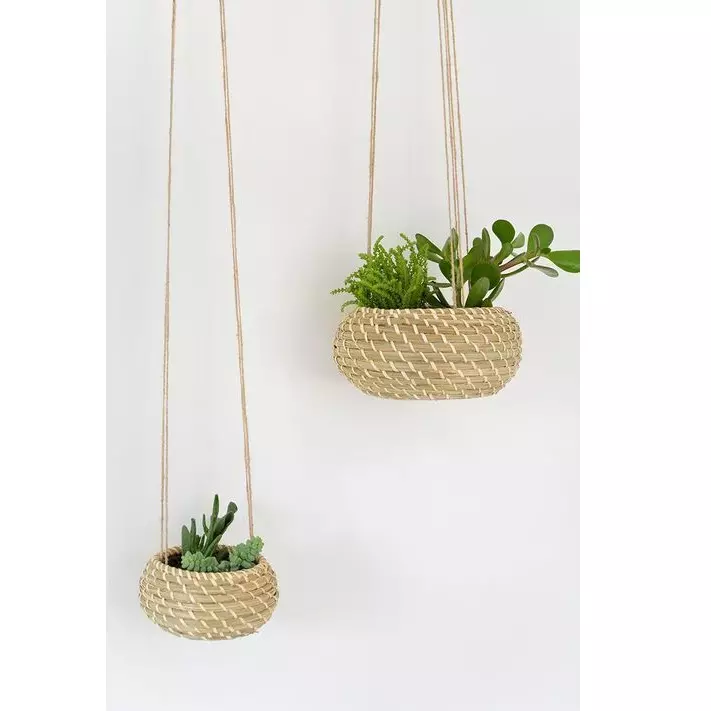 Set of 2 Ivyline Hanging Seagrass Planters 100% Natural Handmade Plant Pots