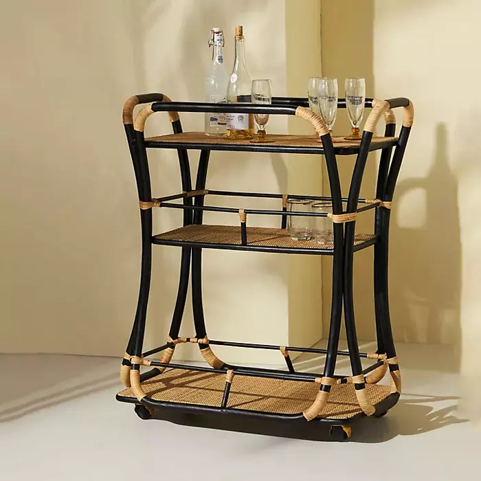 Bohemian Style Rattan Bar Cart Outdoor Dining Cart Wholesale Vintage Touch Wholesale Handicraft From Vietnam