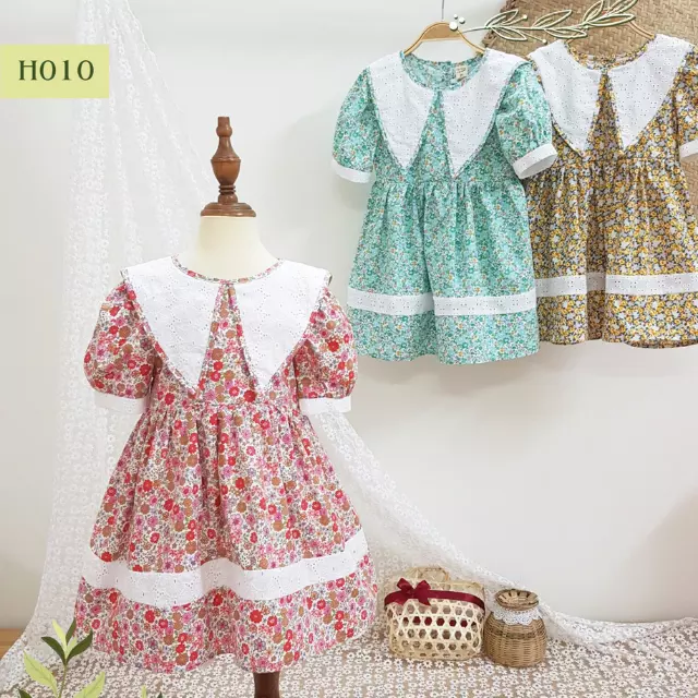 High quality Korean style pointed-collar baby floral print dress
