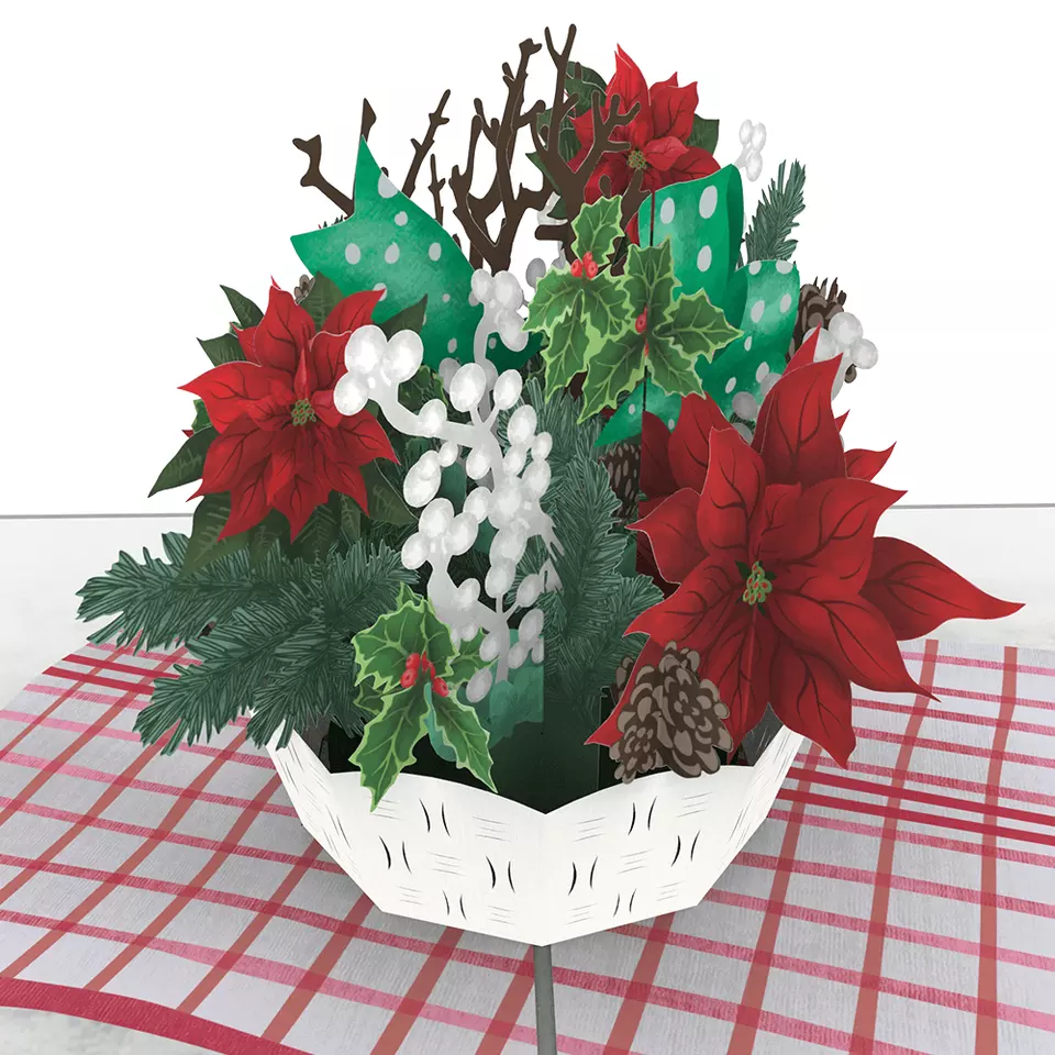 Christmas Flower Basket Holidays 3D Greeting cards Creative Floral Handmade laser cutting cards Paper Lasercut and printing card