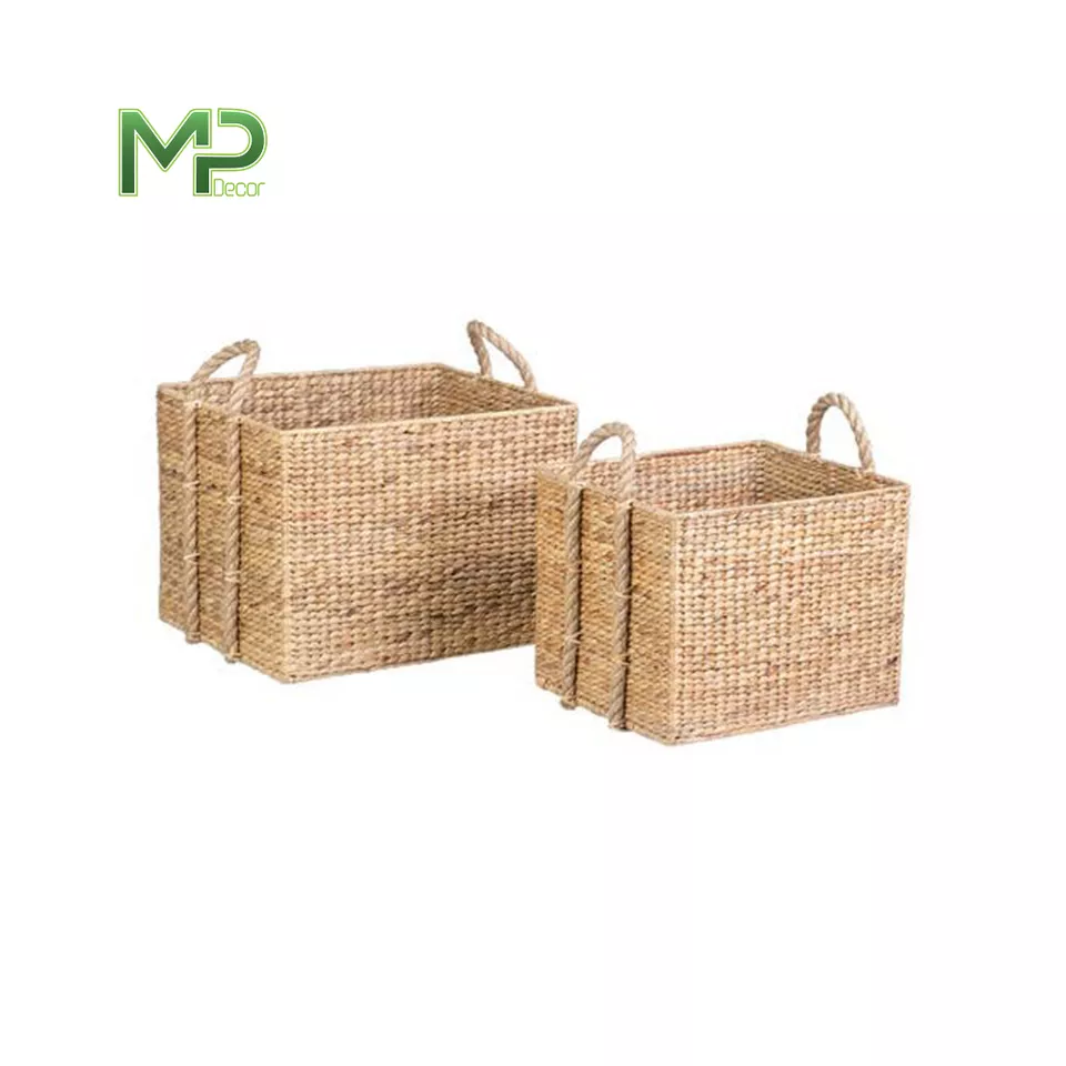 Naturals Handwoven Water Hyacinth Basket with Leather Handles