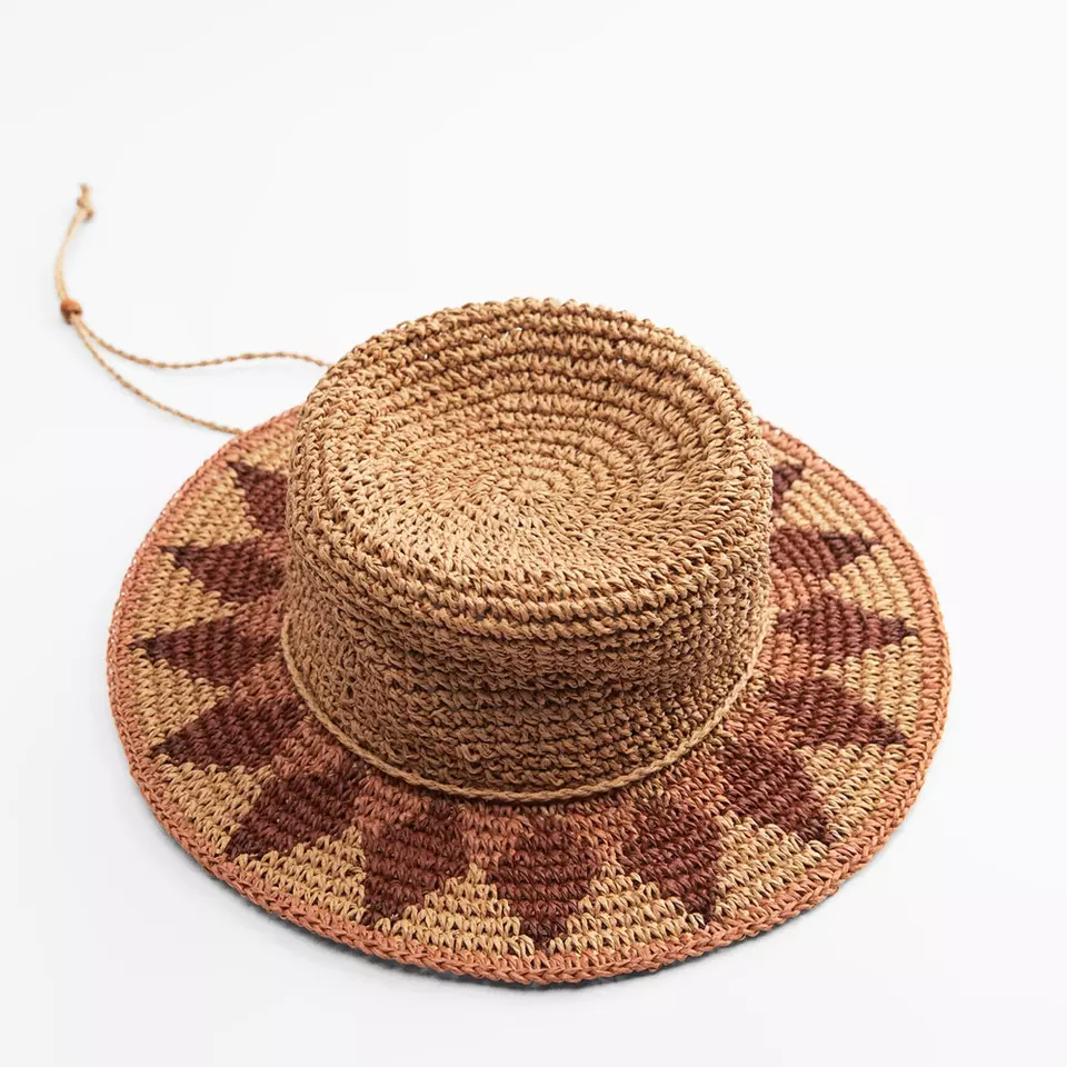 Fashion Straw Hat Beach Summer Hat UV Protect Rhombus Pattern High Quality Wholesale From Vietnam