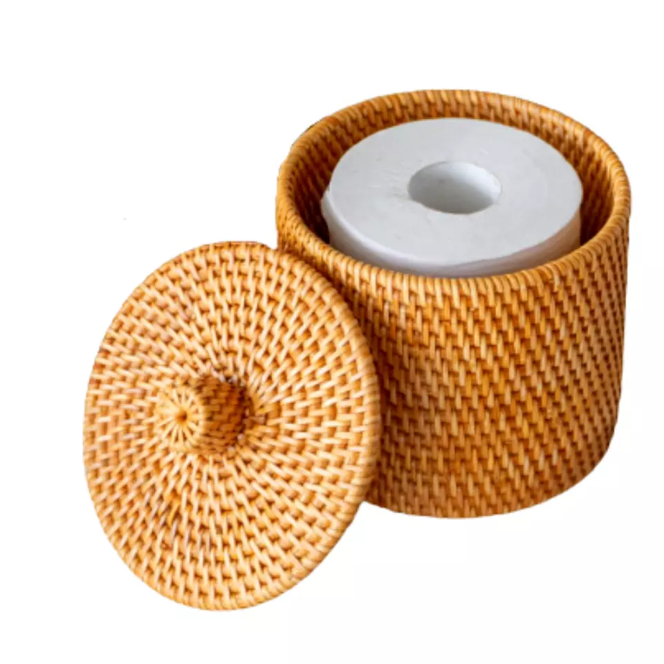 Amazon Hot Sale Round Rattan Tissue Roll Box OEM Customized Style Ready To Ship Low MOQ Made In Viet Nam