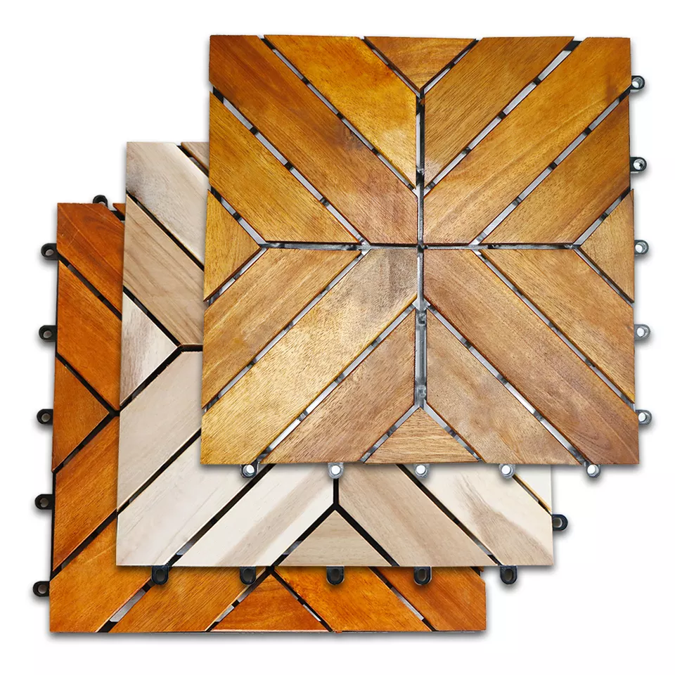 DIY Interlocking Outdoor Deck Tiles 16 Slats Made from Acacia Wood by NATHIMEX JSC in Vietnam