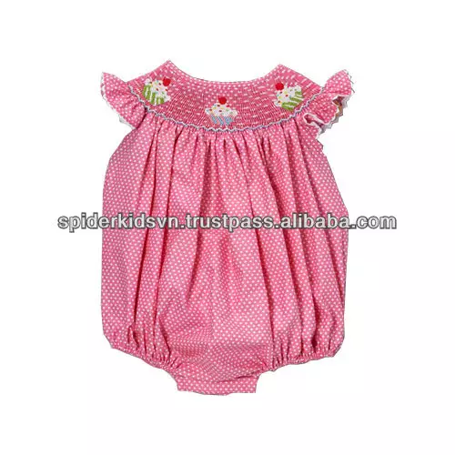 Pink Dots Smocked Cupcake Bubble Valentine Romper