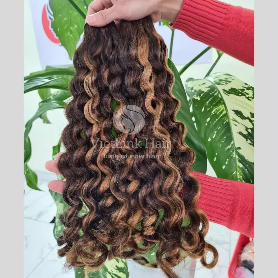 Best Wholesale Normal Super Double Drawn Virgin Human Hair Curls Bundles Hair Weaving Funmi Hair, Brown Color