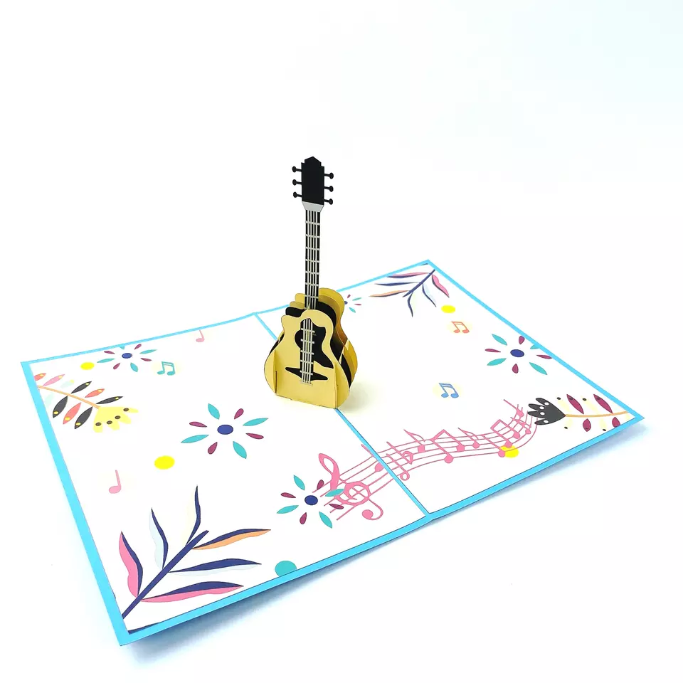 Electric Guitar music instrument Birthday Good Luck Greetings card 3d pop up card
