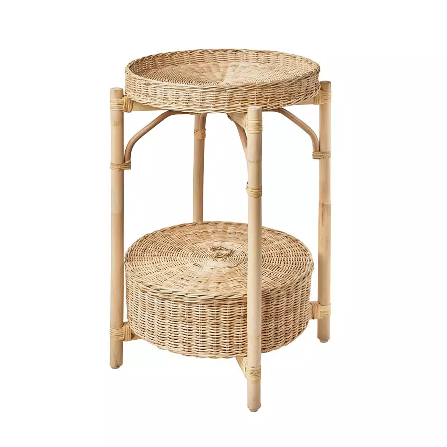 Bedside Table 2 Rack With 2 Removable Tray And Basket Storage Rattan Natural Material Handicraft Handmade