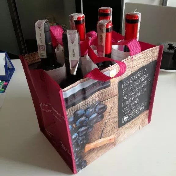 PP Woven 6 Bottles Wine Bag with BOPP Lamination