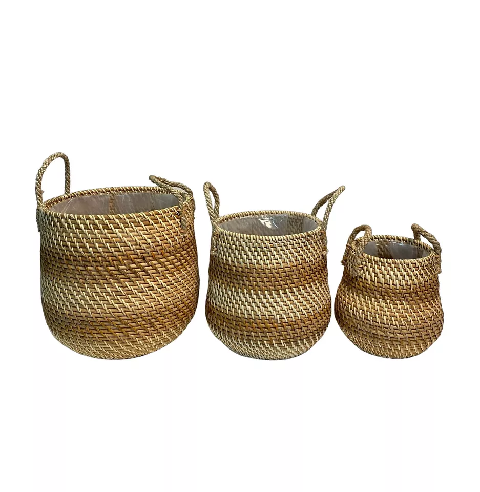 Wholesale 2022 Eco Friendly Rattan Basket Hand Wicker Plant Pot Basket Storage Baskets Rattan, Bamboo Natural 200 Sets OEM, ODM