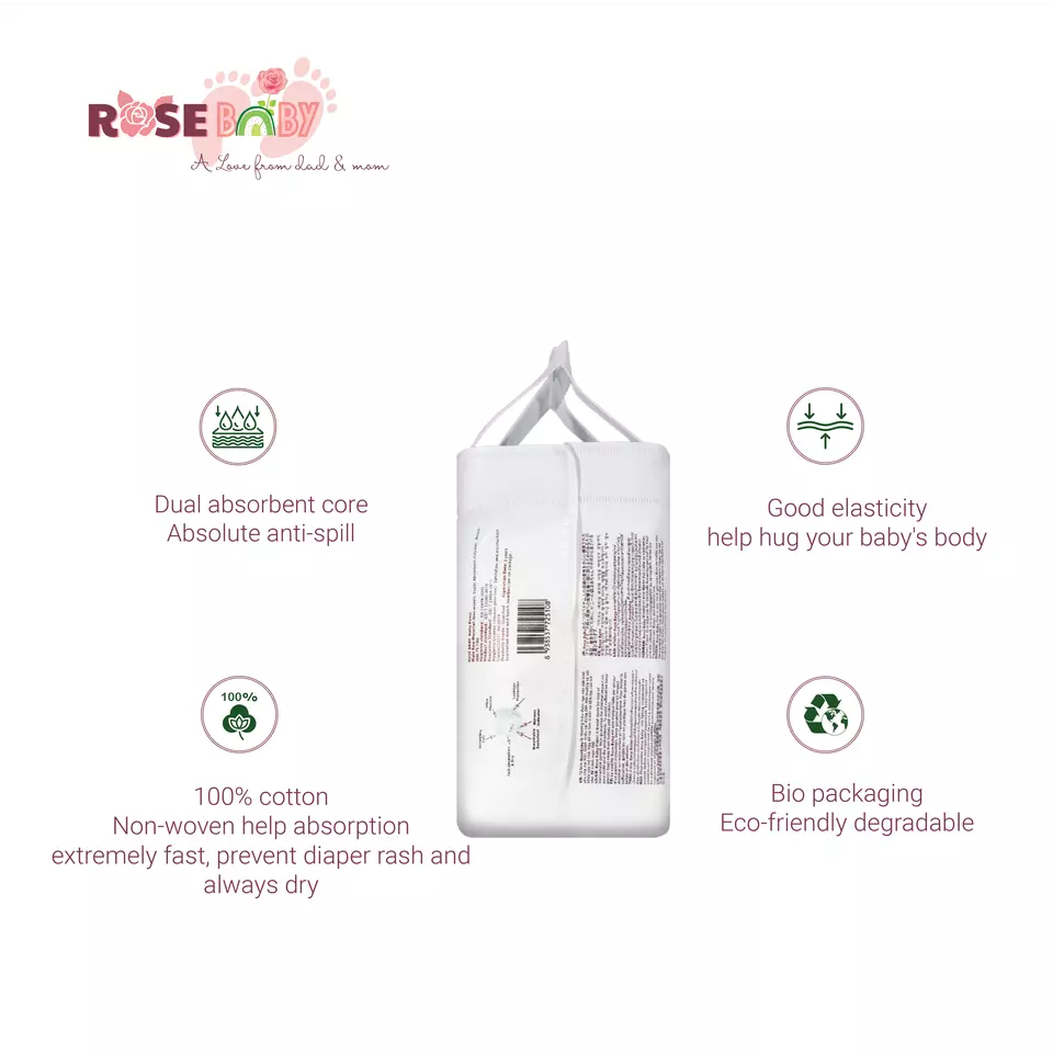Vietnam Dry Surface 1.8ml Thin Super soft Hygiene Product 3D Leak Prevention Channel size M Rose Baby diaper With 30 pieces