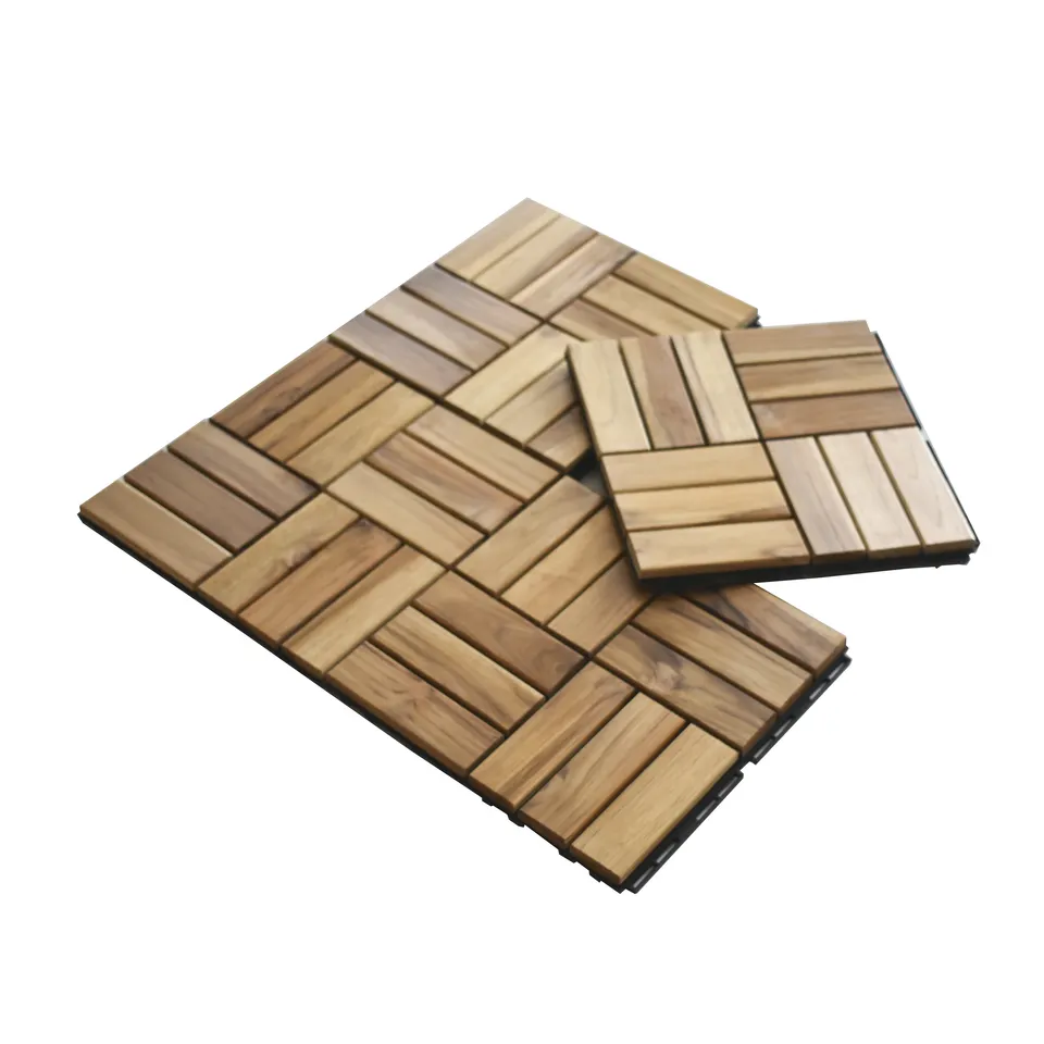 Acacia wood decking tiles with plastic base, easy to assemble, environmentally friendly