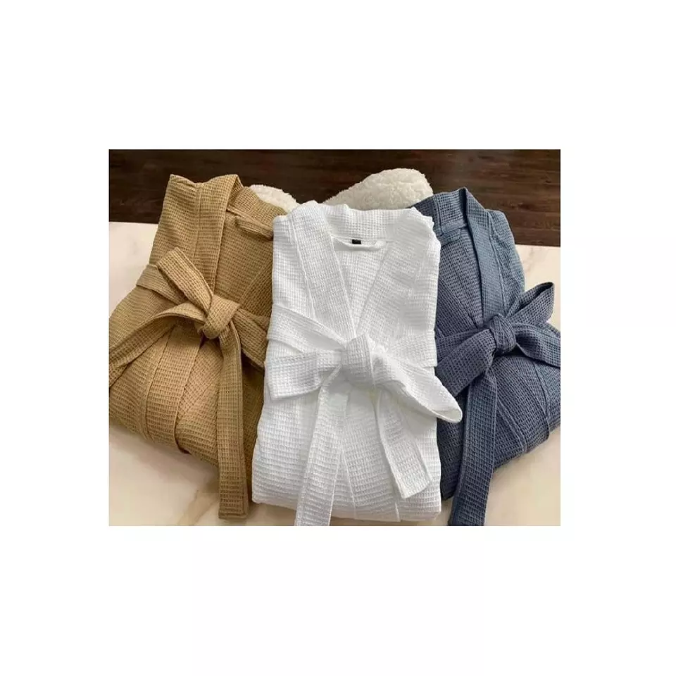 Home And Hotels Bathroom Accessories After Shower Cleaning Knitted Quick Dry Breathable Soft 100% Cotton Bathrobe From Vietnam