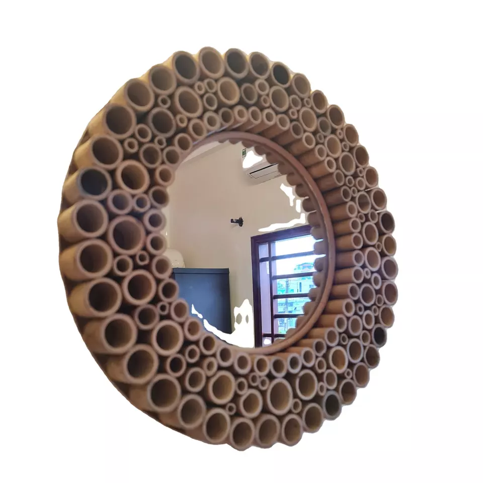 Hot Sale Home Decoration Handmade Bamboo Wooden Frame Rattan Decor Wall Mirror High Quality