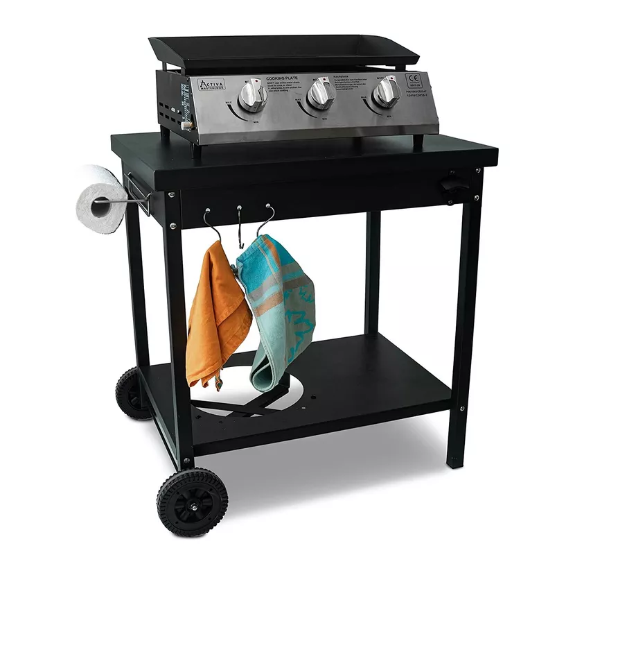 Outdoor Black Trolley Barbecue Portable BBQ Grill with Wooden Side Table T531 at Whole Price