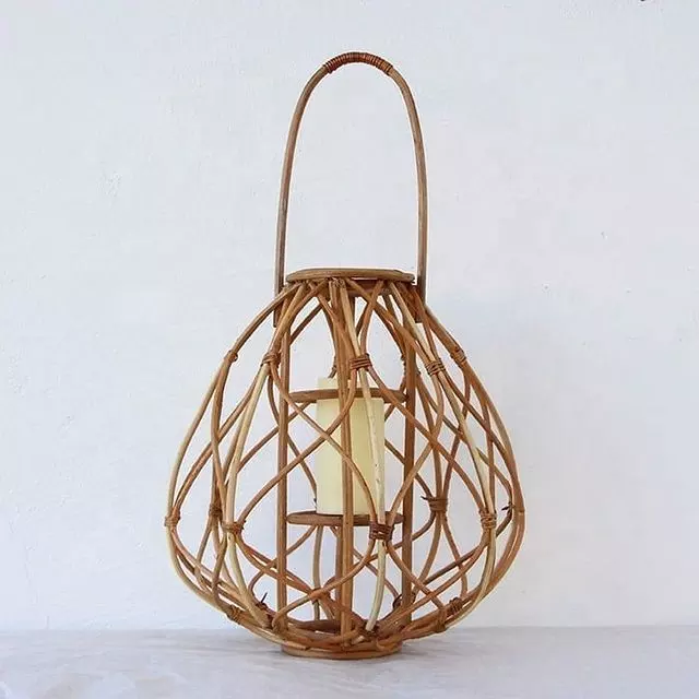 Lanterns Light Rattan Natural Lantern with Handle for Hanging or Table Lamp for Yard Garden Wedding Home Decoration