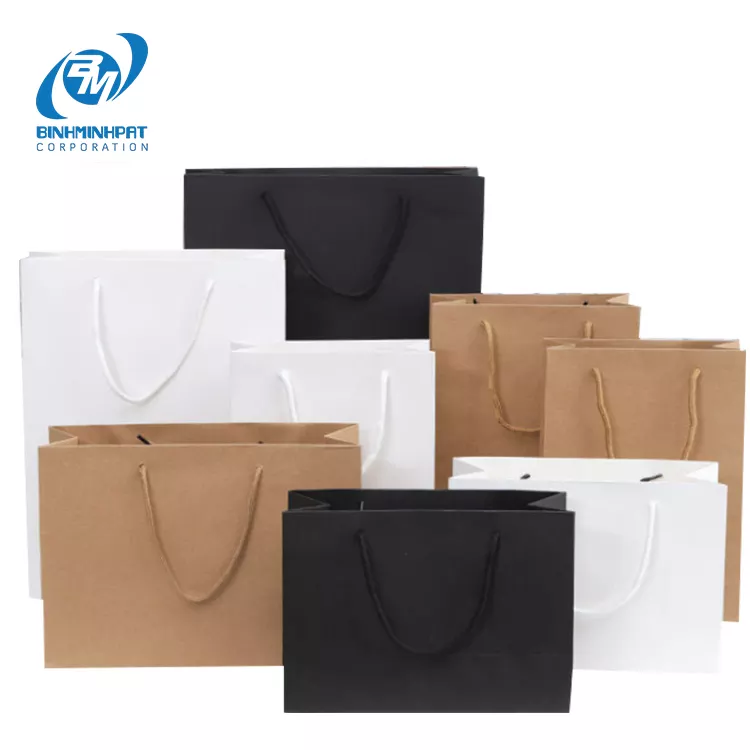 Custom Logo Print Wholesale Grocery White Brown Kraft Paper Gift Bag with Handle Item Industrial Surface Packaging