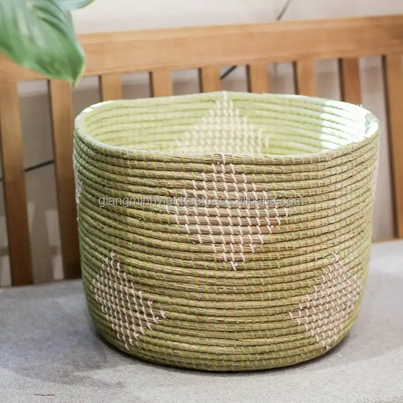 Best Selling Handwoven Seagrass Laundry Basket Seagrass Storage Basket Boho Decor Rattan Clothes Hamper for Home Storage
