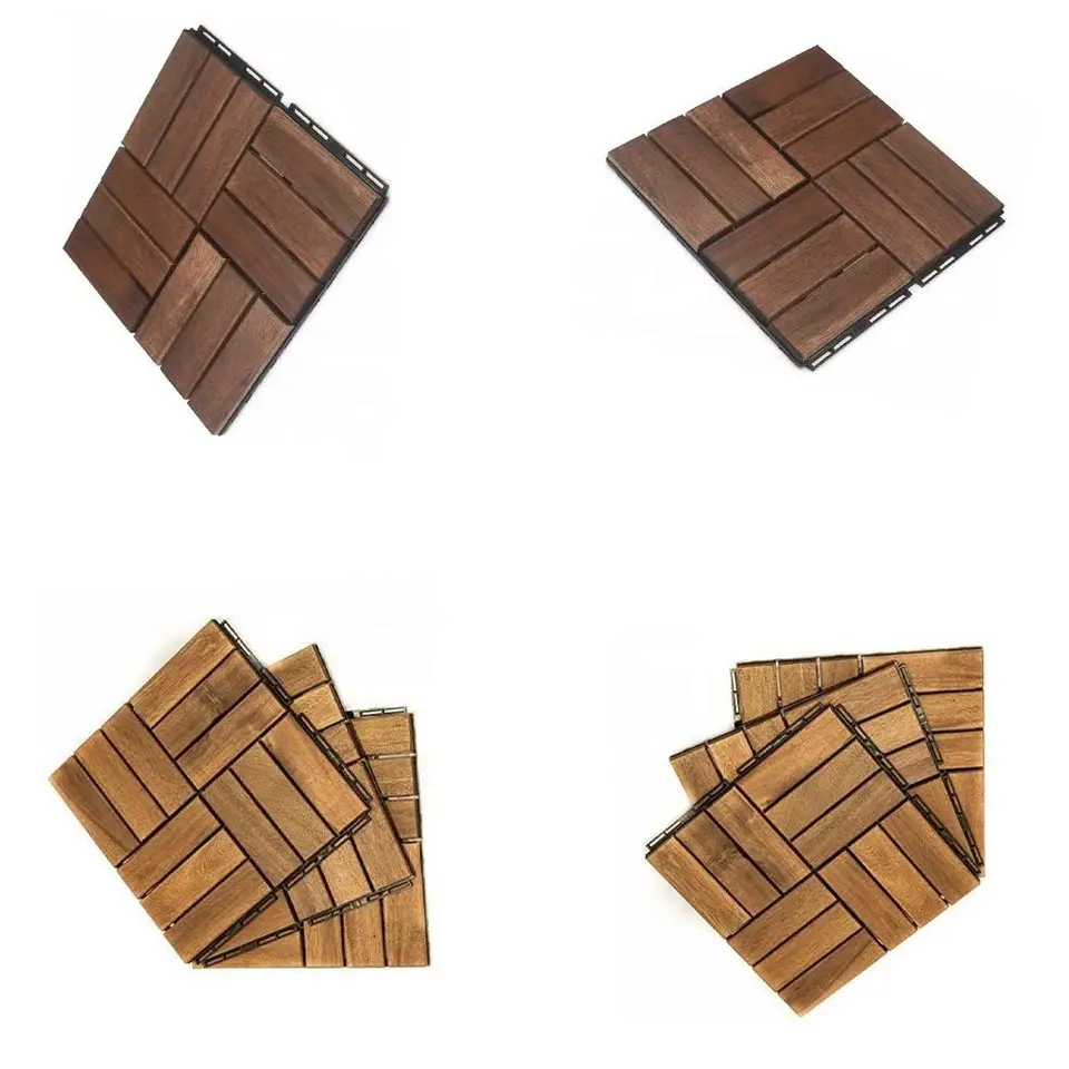 B5892 Acacia Wood Interlocking Deck Tiles, Plastic wood composite interlock deck tile or Plastic Decking Flooring Tiles