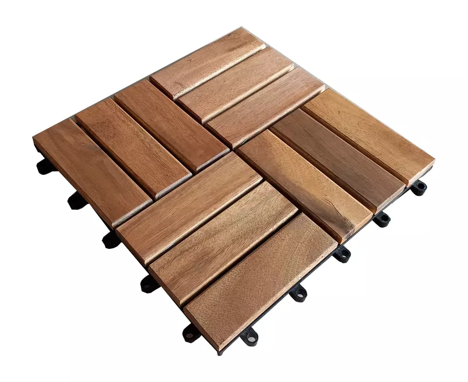 Outdoor Deck and Patio Interlocking Flooring Tiles (Brown-Stained) Easy To Install Interlocking Outdoor