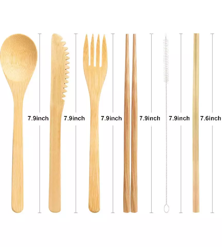 Wholesale Reusable ECO Friendly Travel Bamboo Cutlery Set With Bag