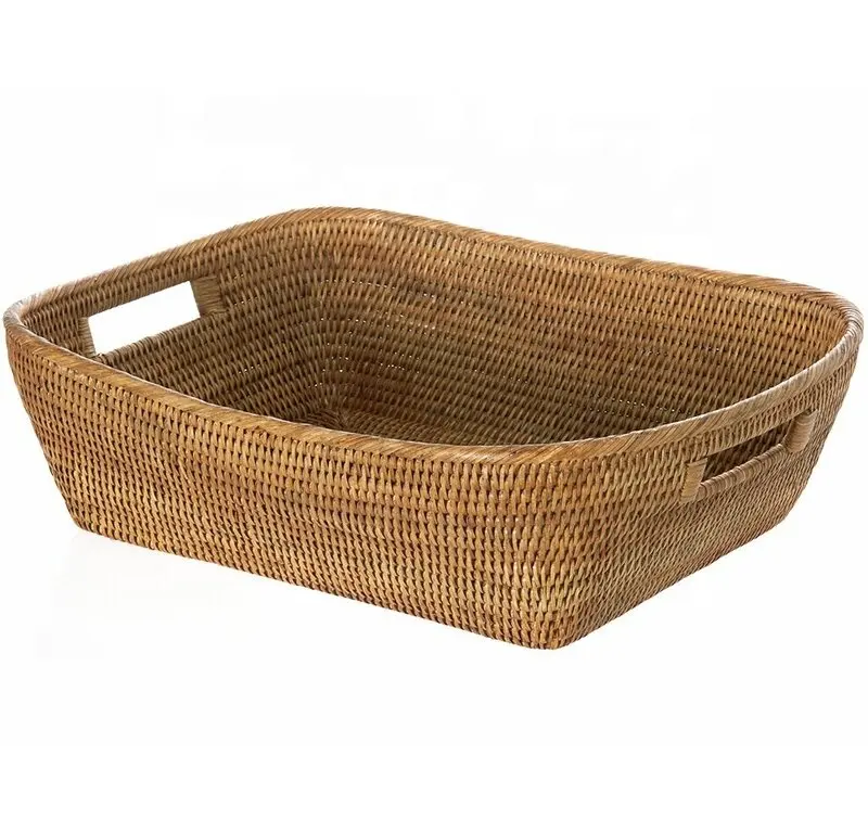 Vietrustic Trending Hand Woven Bamboo Rattan Serving Tray Storage Baskets For Bath Room Home Storage Made In Vietnam