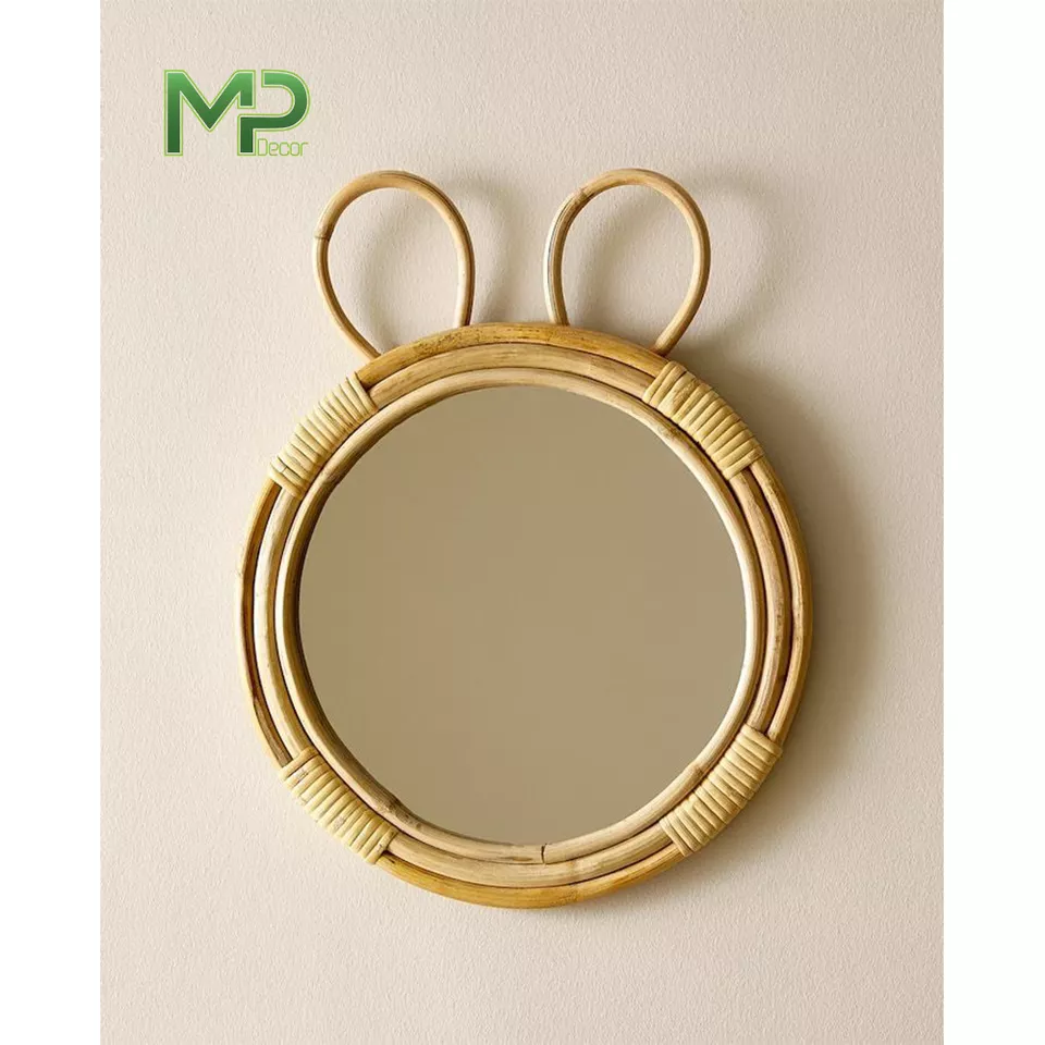 Living Room Decorative Wood Round Mirror with Leather Strap For Wall Decor Round Mirror
