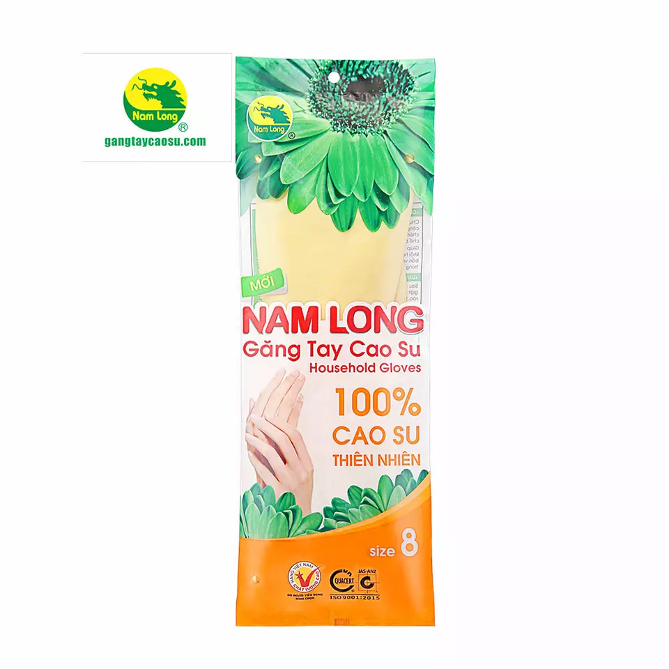 Nam Long Nature Rubber Household Gloves for Kitchen size 8 (M)-30cm made in Vietnam