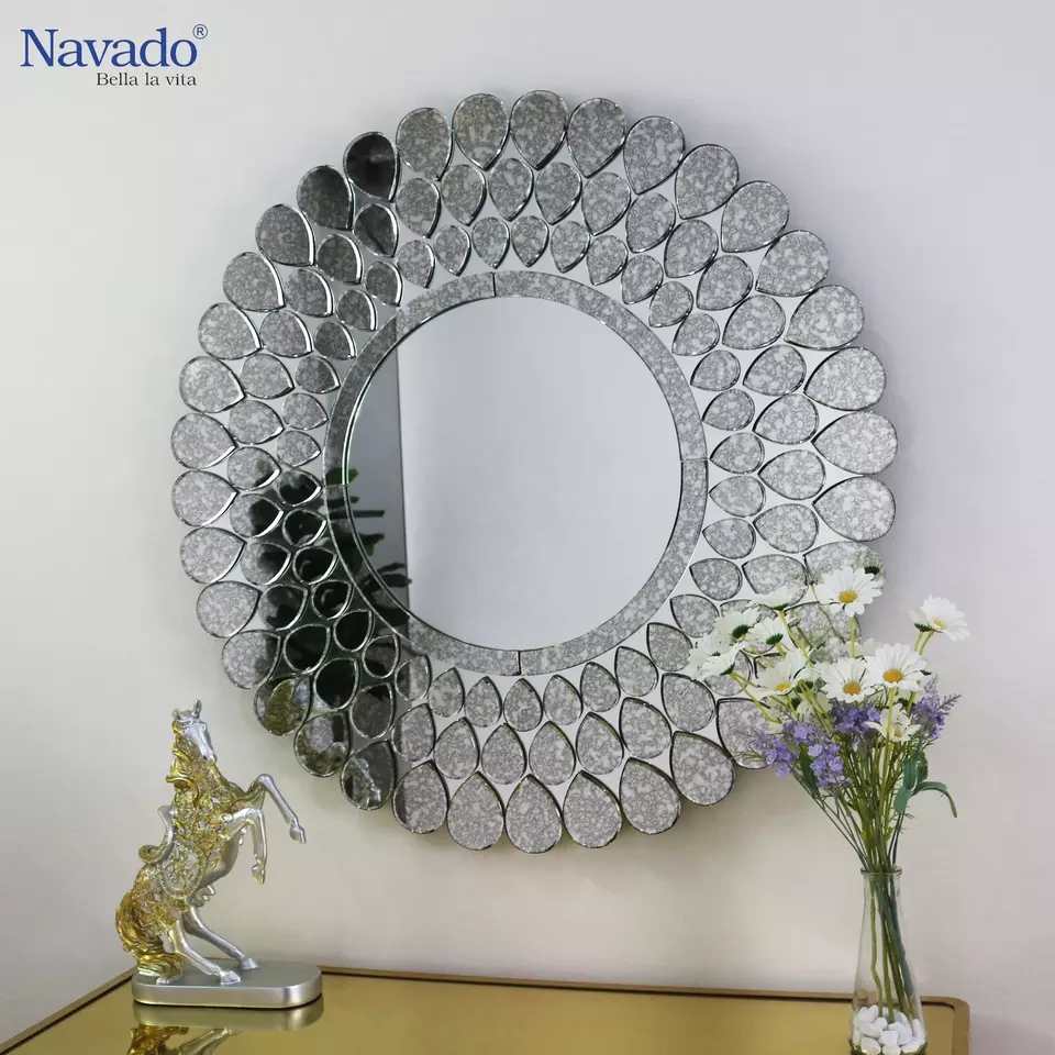 High Quality Top Quality Materials Handmade Round Shape Glass Wall Art Mirror Customizable Size
