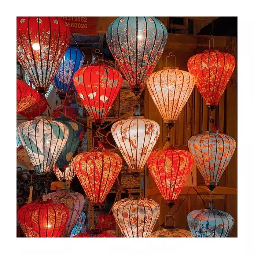 Traditional festival wedding shop restaurant decorative lanterns hanging bamboo silk colorful lantern