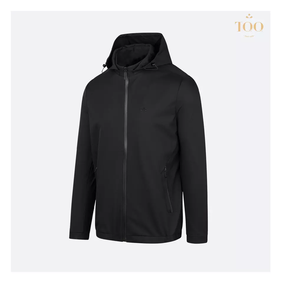 Winter Polyester jackets for men Stand Collar Light Weight Jacket with Detachable Hood in Black style Zipper Casual