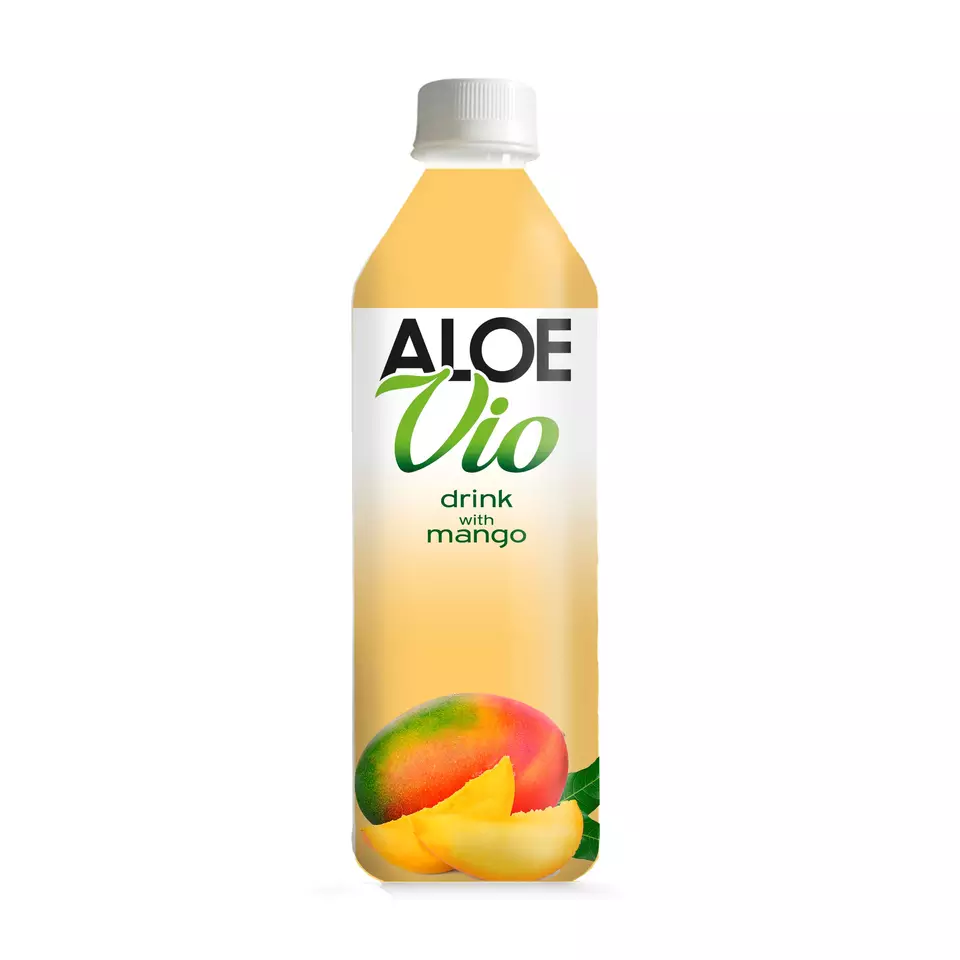 OEM 500ml Natural Real Aloe Vera Drink Mango Flavor in Pet Bottle with Pulp Gluten Free Juice Puree Sterilized Low-carb