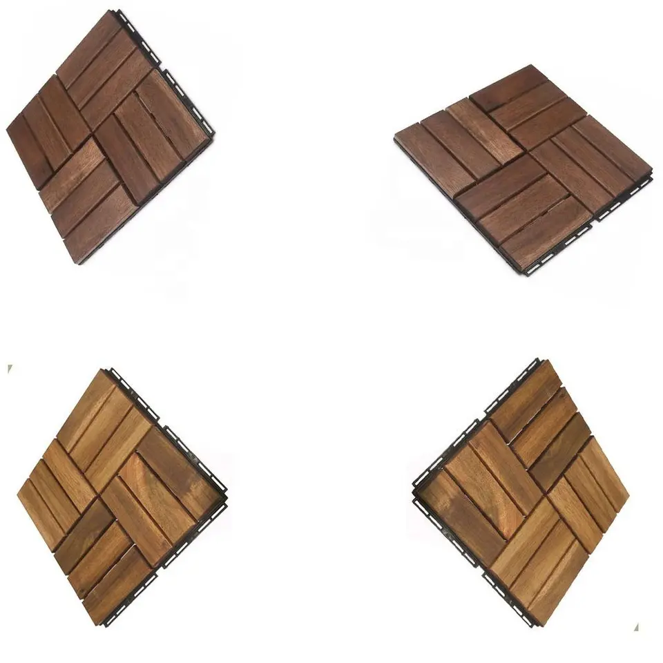 B5862 Acacia Wood Interlocking Deck Tiles, Plastic wood composite interlock deck tile or Plastic Decking Flooring Tiles