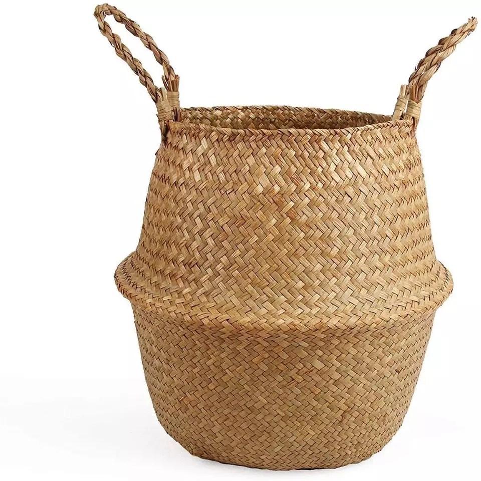 Top Quality Handmade Product Woven Belly Basket hyacinth basket For Storing toys kitchen utensils towels Home Decoration