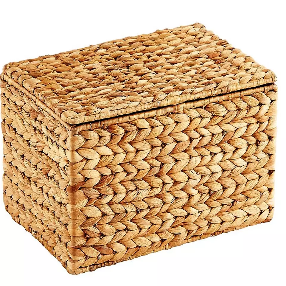 100% natural OEM water hyacinth Handmade Rectangle Storage basket with lid Made in Vietnam