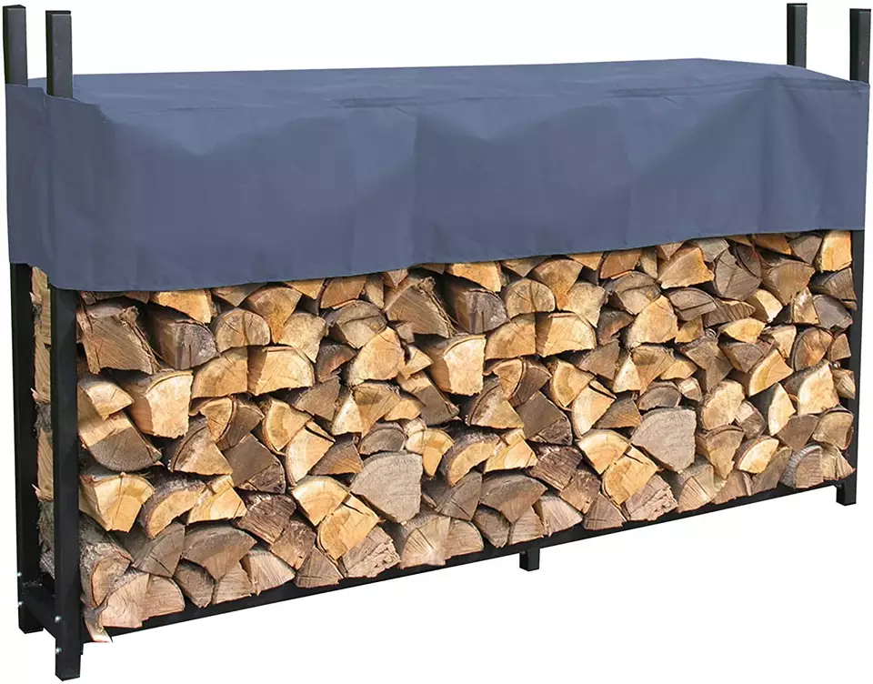 LEMO Metal Garden Firewood Stacking Aid, 200 x 25 x 115 cm, with Protective Cover, in Anthracite