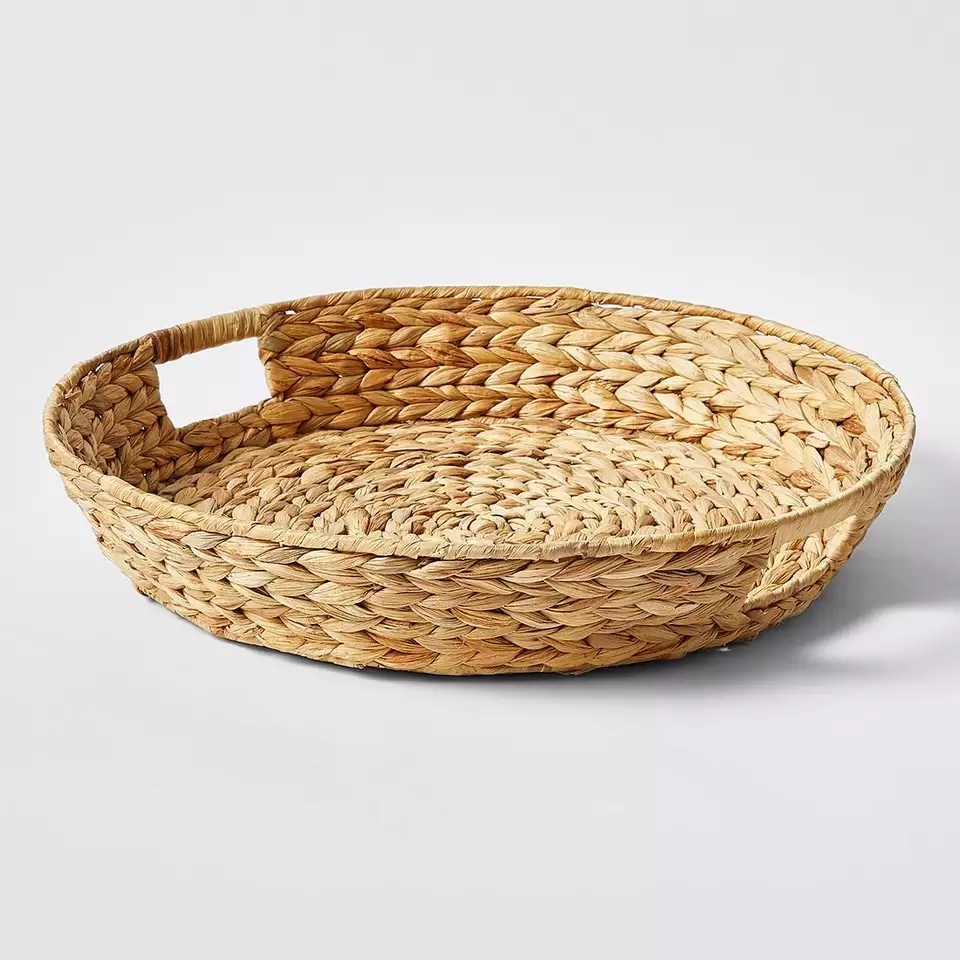 Low MOQ New style Handmade Round Water Hyacinth Serving tray decorative