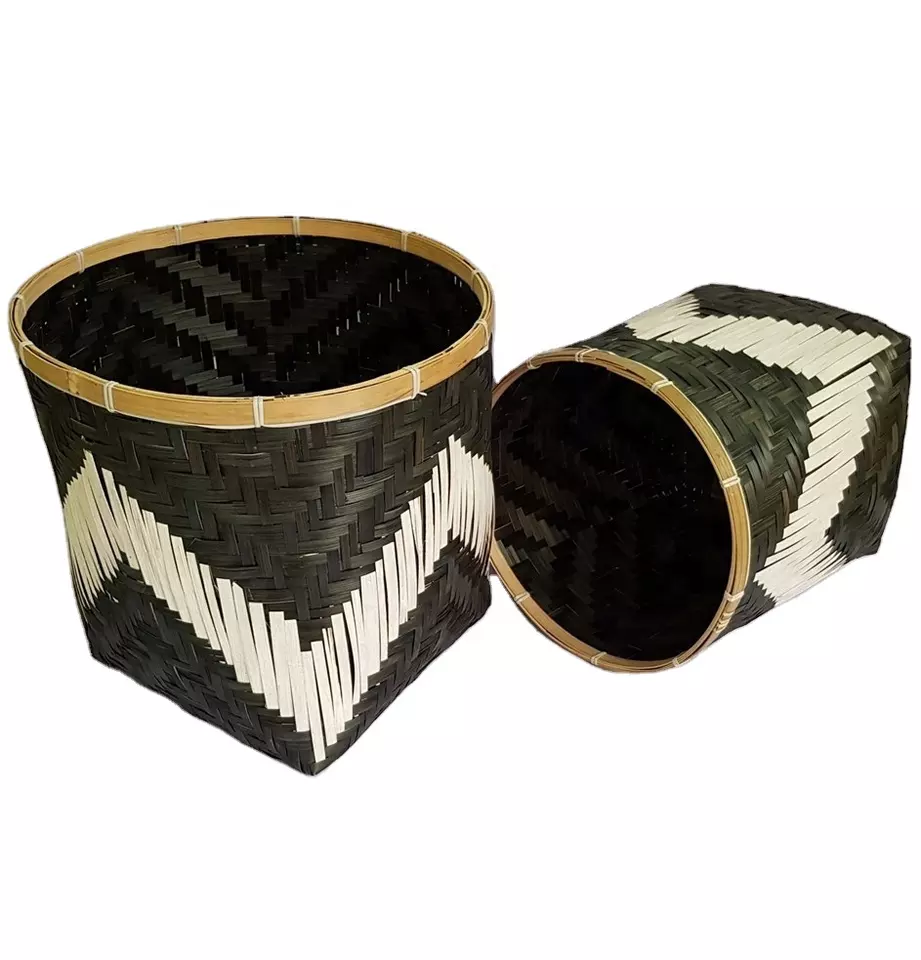 Popular eco-friendly bamboo basket with black and white for storage/ laundry storage home storage & organization made in Vietnam
