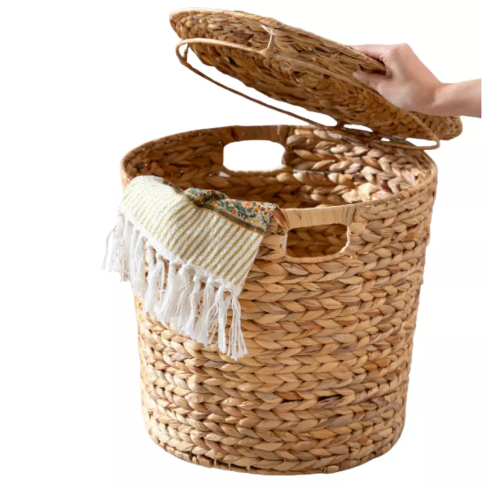Amazon Best Selling Round Hyacinth Storage Basket With Lid OEM Customized Ready To Ship Low MOQ From Viet Nam