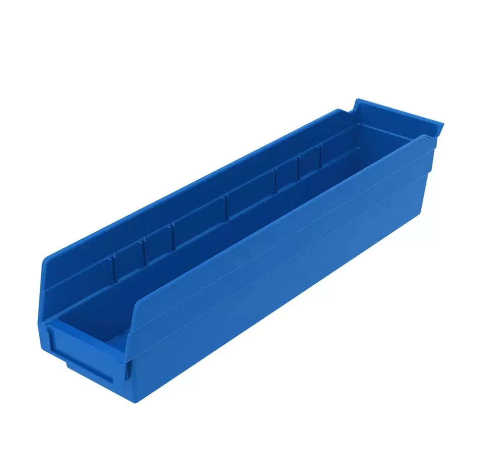 High Standard BINHTHUAN Plastic Nesting Shelf Bin Box, (18-Inch x 4-Inch x 4-Inch), Blue, (12-Pack)