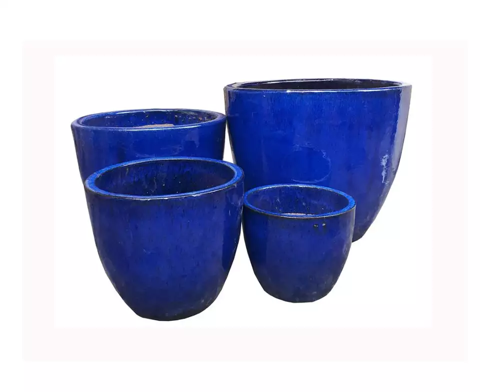 Ceramic blue glazed outdoor flower pot pottery planter